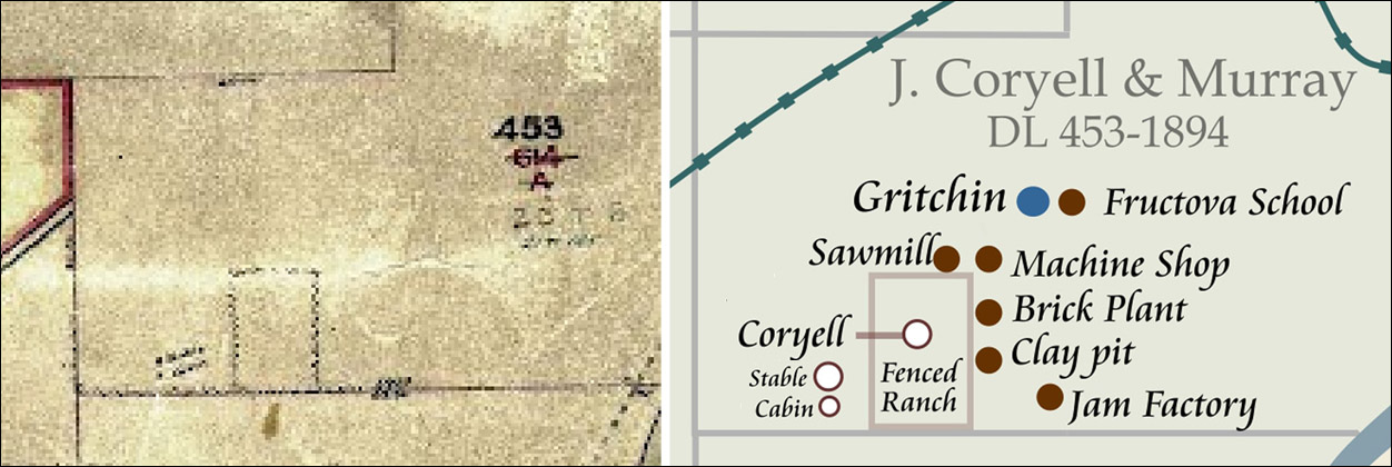 Coryell map brick yard, cabin and barn